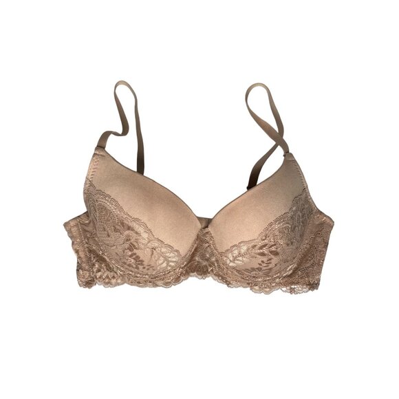 Bra Size 36B Tan Lightly Padded Underwire Lace Detail - Picture 1 of 9